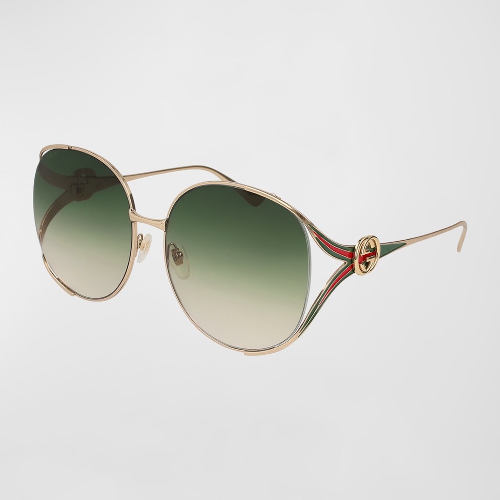 GUCCI Oversized Oval GG Gold Red Green Sunglasses - Picture 3 of 15